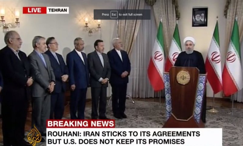 רוחאני האשים: "ארה"ב לא עמדה בהתחייבותה בהסכם"