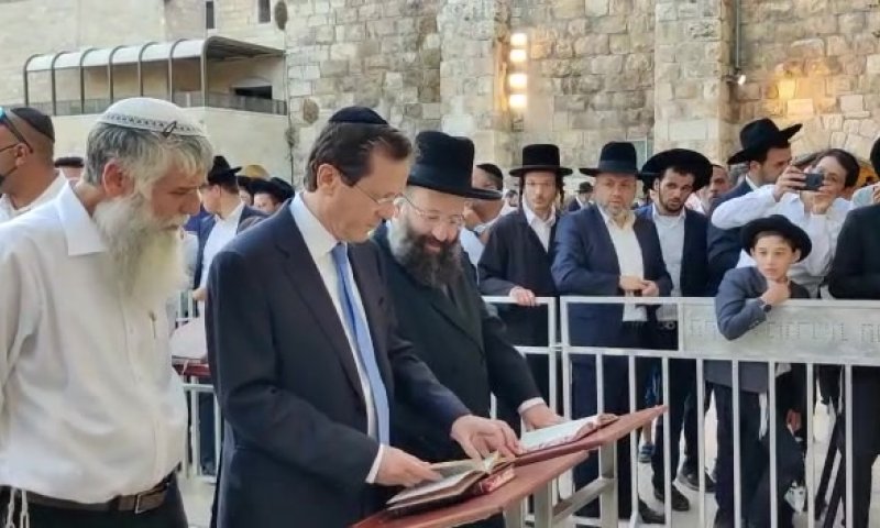 יום לפני השבעתו: הנשיא הרצוג בתפילה בכותל. צפו
