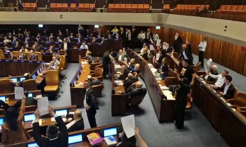 בזמן ההצבעות על התקציב: חברי האופוזיציה במחאה | צפו