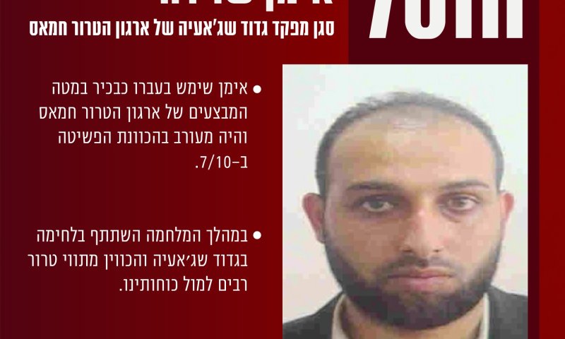 צה"ל מודיע: חוסל סגן מפקד גדוד שג'אעיה בחמאס