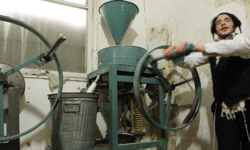 עוד מעט פסח: במאה שערים התחילו לטחון קמח למצות