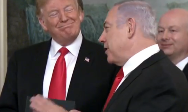 טראמפ הכיר בגולן, נתניהו: "העם האמריקאי עם הגולן"