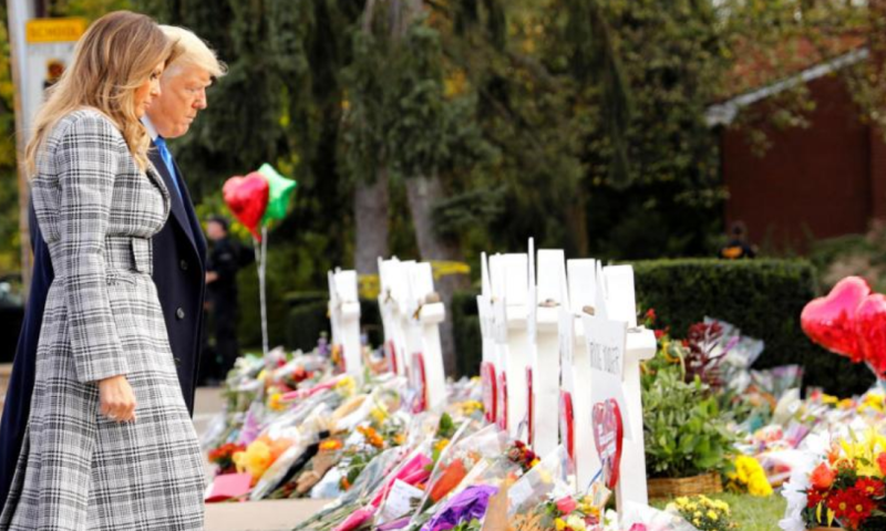 טראמפ בבית הכנסת בפיטסבורג: "עצוב מאד"