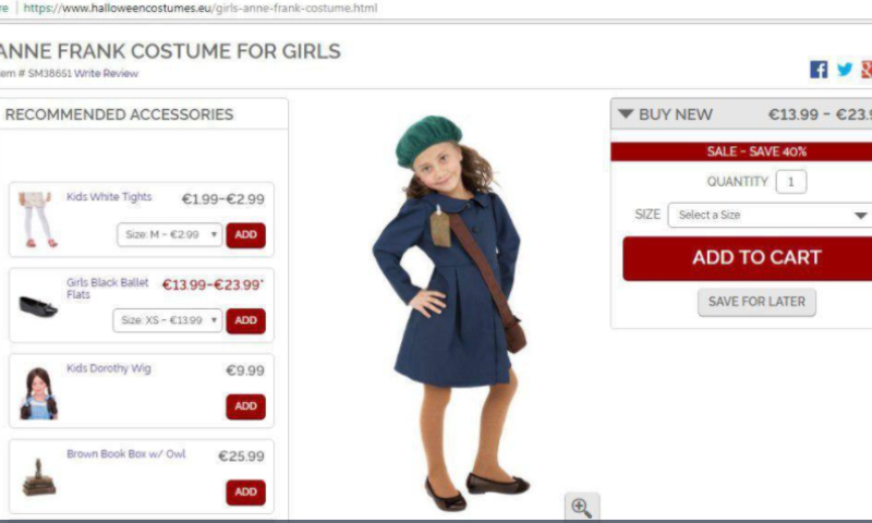 ביזיון: תחפושות של אנה פרנק נמכרות לחג נוצרי