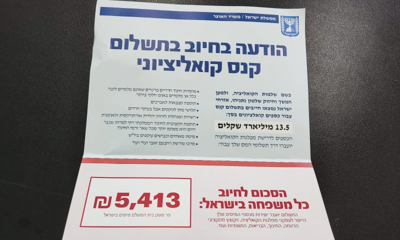5,413 שקל למשפחה: מי פיזר הודעות קנס בכנסת?