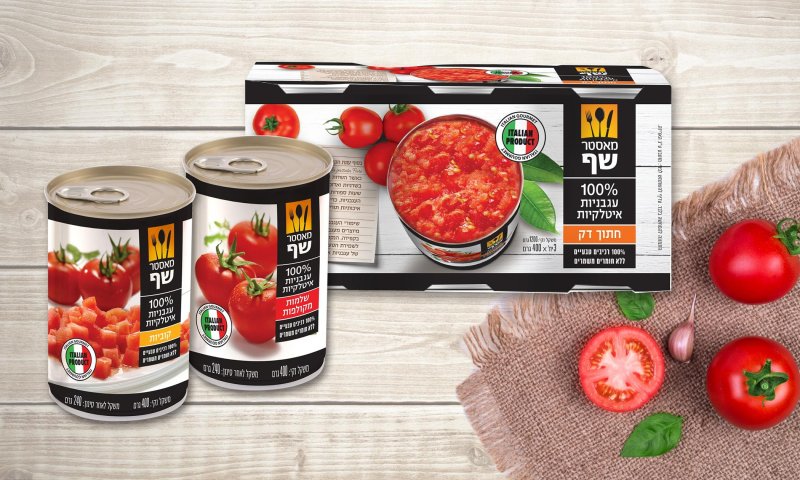 איטלקית בפחית: עגבניות שלמות קלופות, קוביות עגבניות ועגבניות חתוכות דק