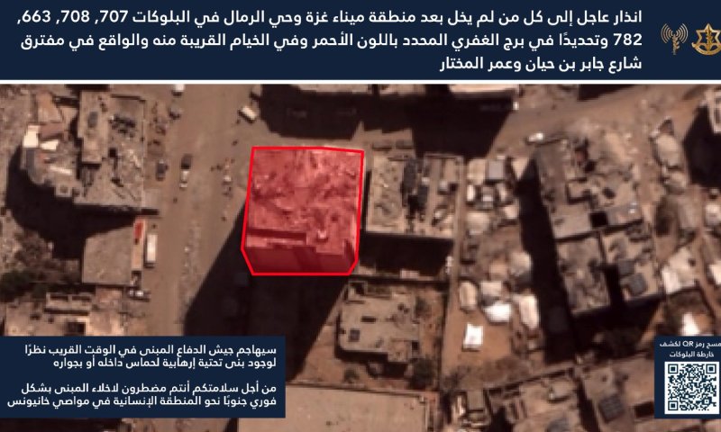 בפעם הראשונה להיום: אזהרת פינוי למגדל בעזה