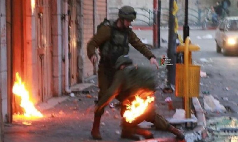 נס בחברון: החייל ניצל מהבקבוק תבערה. תיעוד