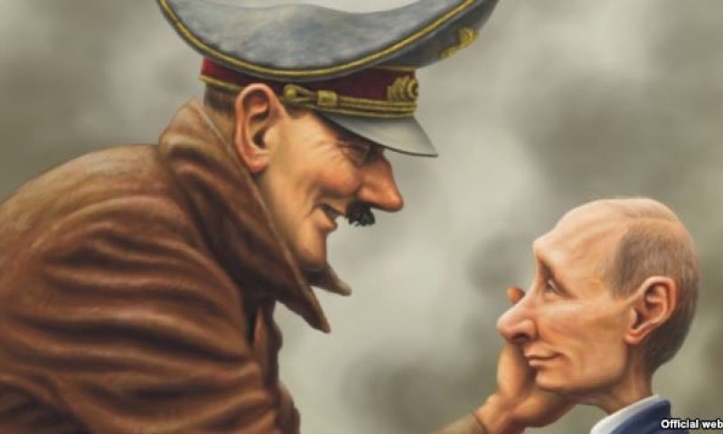 קריקטורה אוקראינית רשמית: היטלר תומך בפוטין