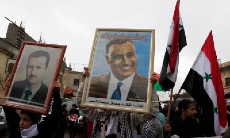 הדרוזים בגולן: דגלי סוריה ותמונות של אסאד ונאצר