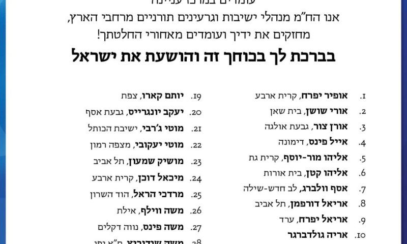 מנהלי גרעינים וישיבות הודיעו: תומכים בסמוטריץ׳