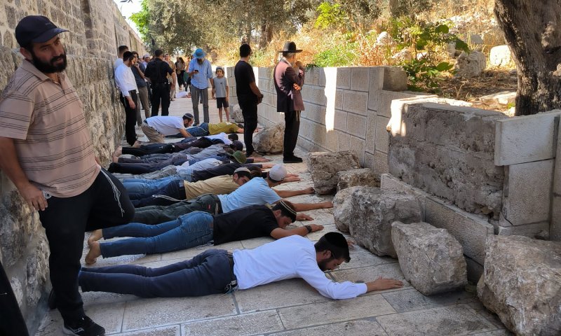 מראה היסטורי: עשרות יהודים משתחווים בהר הבית